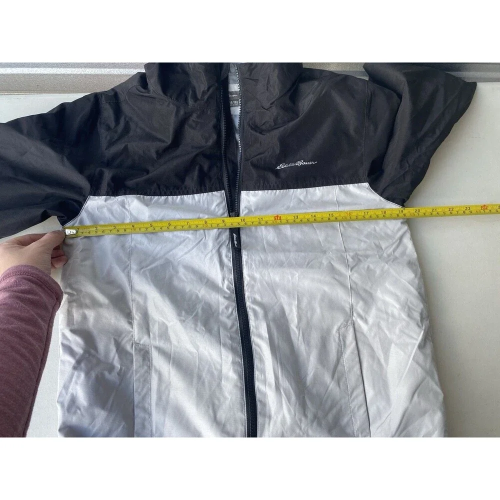 Eddie Bauer Kids Large 14/16 Windbreaker Jacket Colorblock Hooded Gray Black